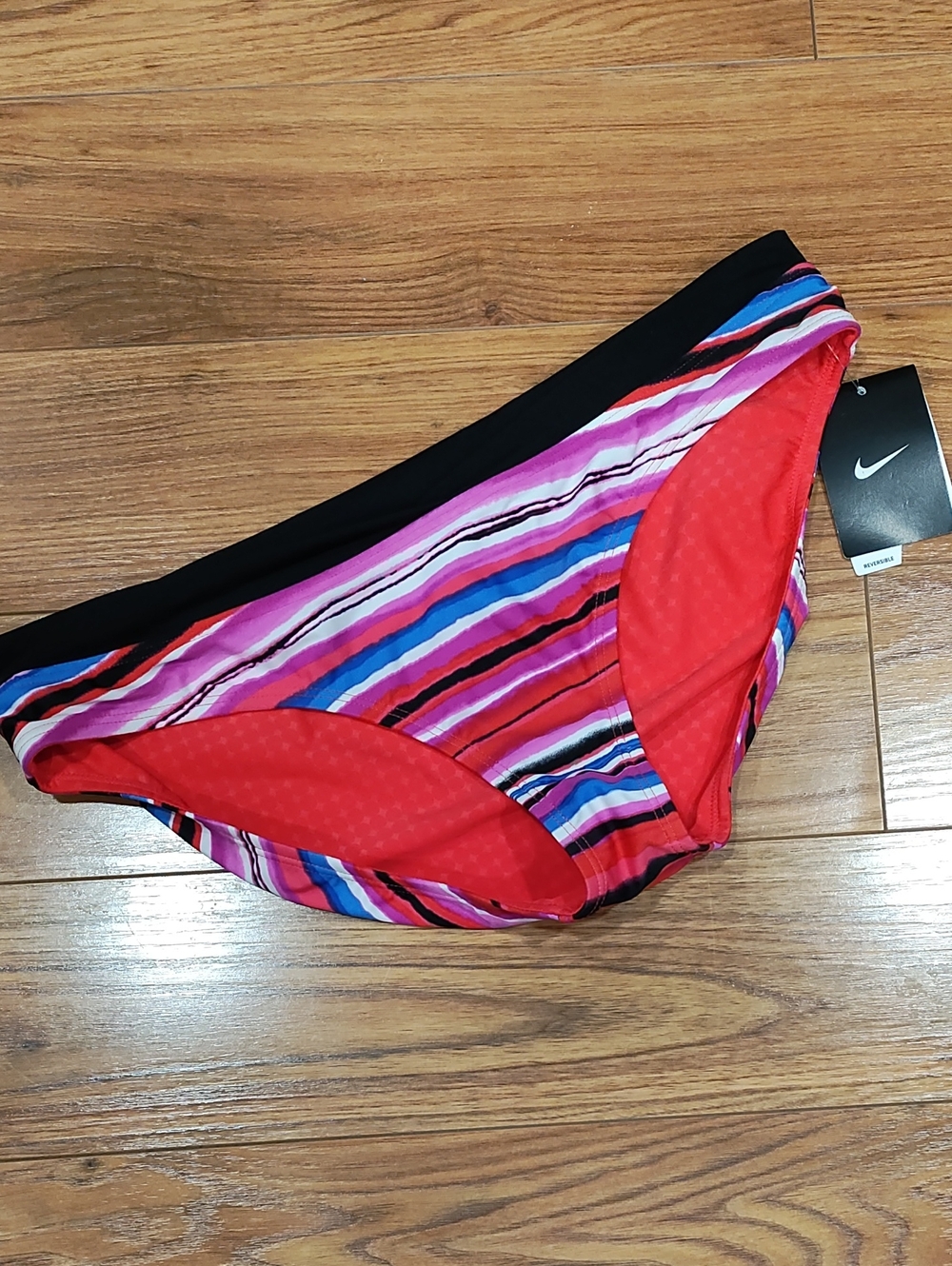Nike Women’s Red and Multi-Striped Swim Bikini Bottom